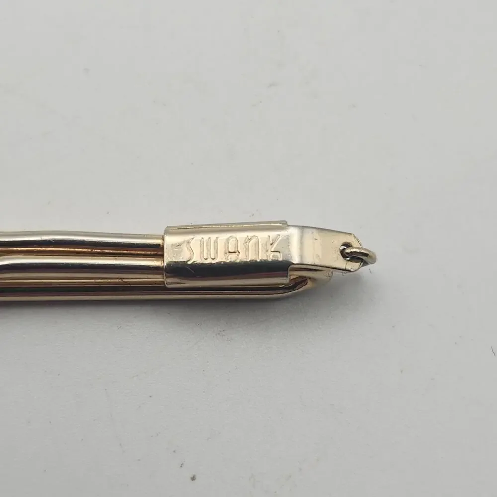 Vintage Swank‎ Tie Bar Clip w Safety Chain Gold Tone Mid Century Mens Accessory